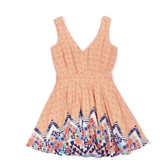 Anthropologie Ark & Co Orange Print & Floral V Neck Sleeveless Dress‎ Sz M - EUC - Picture 3 of 10